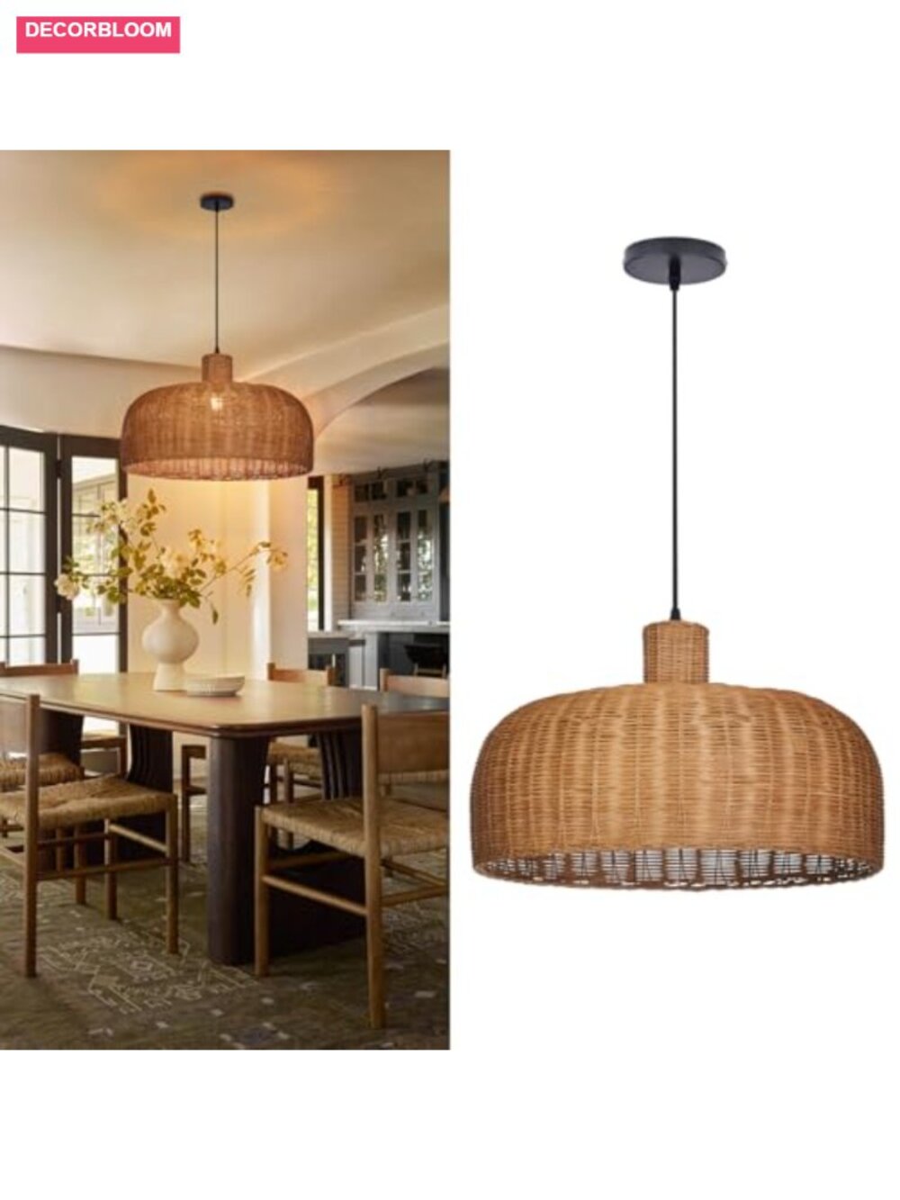 Hand-Woven Rattan Pendant Light Farmhouse Chandelier for Living Room Bedroom - Picture 2 of 5